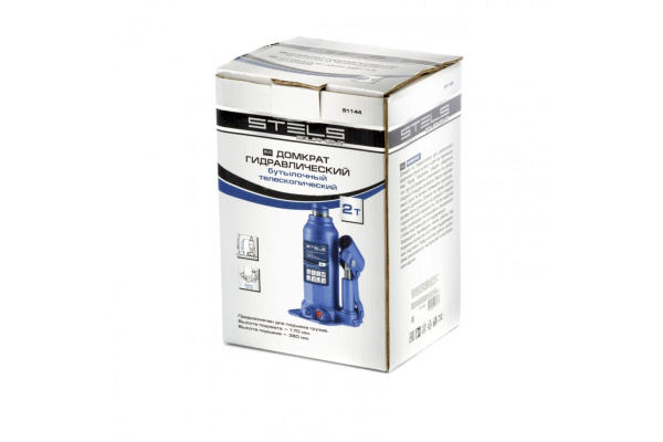 Гидравлический бутылочный телескопический домкрат 2 т, подъем 170-380 мм STELS 51144