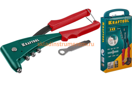 Заклепочник с литым корпусом Kraftool "X-5F" 2.4-4.8 мм - алюминий и сталь, 2.4-4.0 - неж сталь, в кейсе, с набором заклепок 31173-H6_z01