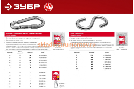 Карабин с предохранительной гайкой ЗУБР DIN 5299D, 6 мм, 1 шт 304556-06