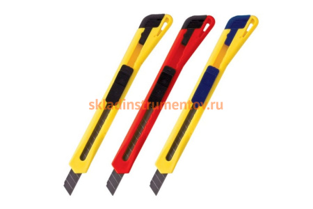 Нож 9 мм, фиксатор, цвет корпуса ассорти, упаковка с европодвесом, BRAUBERG 230914