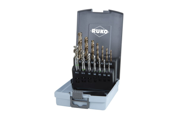Набор машинных метчиков RUKO HSS-Co5 35 град.M3-M12 со сверлами 245052RO
