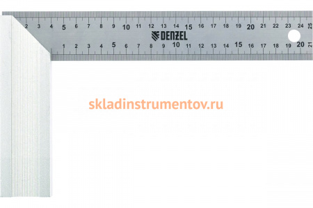 Угольник Denzel нержавеющая сталь, градуировка, алюминиевое основание, 250 мм 32396