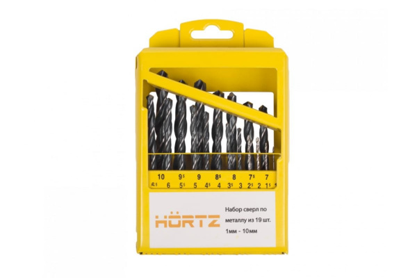 Набор сверл по металлу (19 шт; 1-10 мм; Р6М5) в металлическом кейсе Hortz 238140