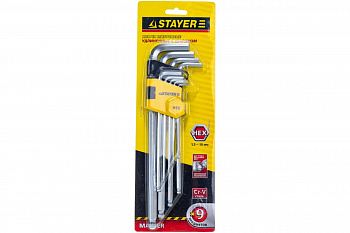 Набор имбусовых ключей, длинные с шариком 9 предметов STAYER MASTER 2741-H9-2
