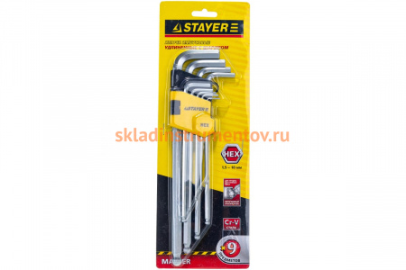 Набор имбусовых ключей, длинные с шариком 9 предметов STAYER MASTER 2741-H9-2