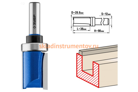 Фреза пазовая прямая с верхним подшипником ПРОФЕССИОНАЛ (28.6х38х90 мм; хвостовик 12 мм) Зубр 28756-28.6-38-12