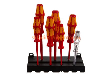 Набор диэлектрических отверток Wera, VDE, индикатор напряжения, подставка, 7 пердметов, WE-006147