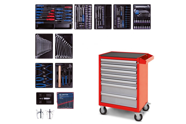 Набор инструментов в красной тележке, 204 предмета KING TONY 934-100AMR