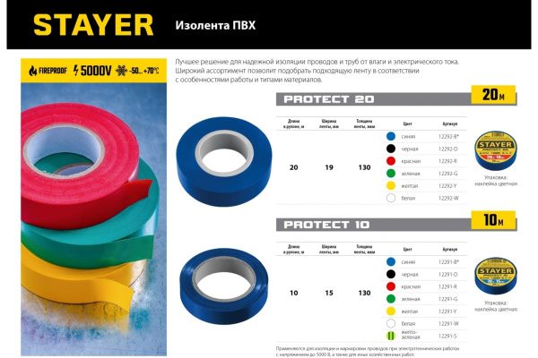 Изолента STAYER Protect-20 синяя ПВХ, 20м х 19мм 12292-B