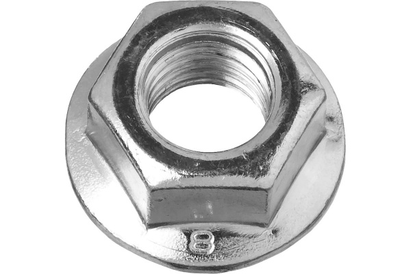 Гайка DIN 6923 с фланцем Зубр M16, 5 кг, кл. пр. 8, оцинкованная, 303630-16