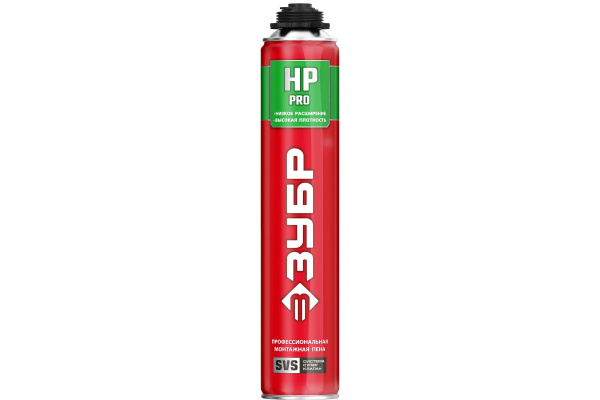 Монтажная пена ЗУБР PRO HP 800 мл с низким расширением пистолетная, всесезонная, SVS, 41148