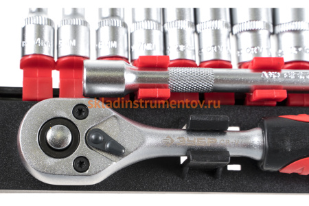 Набор торцевых головок Зубр МАСТЕР 1/4" на пластиковом рельсе, трещотка, удлинитель, Cr-V, 4-13мм, 12 предметов 27645-H12