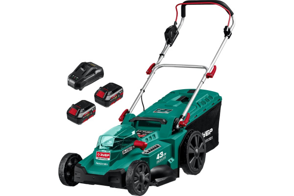 Бесщеточная газонокосилка ЗУБР 36 В, 4 А*ч, 2 АКБ и ЗУ ГКЛ-4336-42
