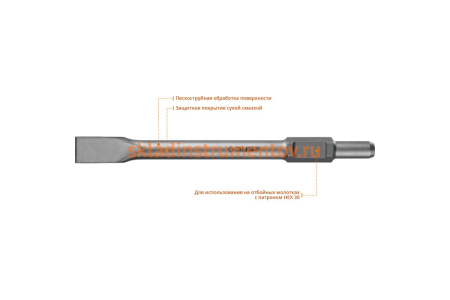 Зубило БУРАН плоское 35х400 мм, HEX 30  Зубр 29375-35-400
