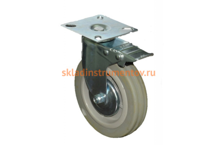 Колесо серая мягкая резина поворотное с тормозом SCGB55 125 мм MFK-TORG 5054125М