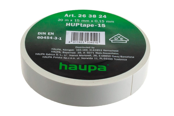 Изолента HAUPA ПВХ белый 15ммх20 м, d 74 мм 263824