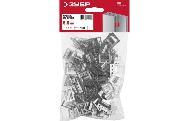 Крепеж для вагонки ЗУБР Кляймер цинк 6 мм 100 шт. 3075-06