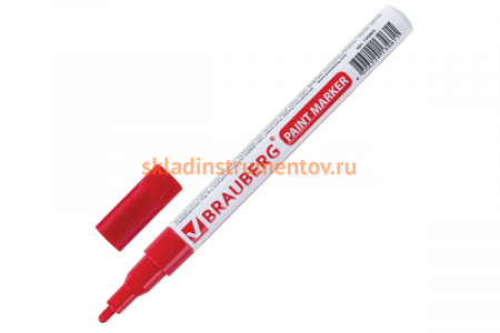 Лаковый маркер-краска 1-2 мм, красный, нитро-основа, алюминиевый корпус BRAUBERG 150865