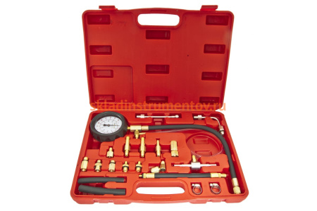 Тестер давления в топливных системах ЭВРИКА 21 предмет, в кейсе, бензин ER-86317