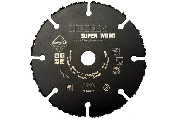 Диск карбид вольфрамовый отрезной Super Wood 76х10 мм Hilberg 530076