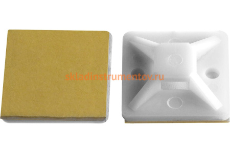 Самоклеющаяся площадка под хомут-стяжку Зубр ПХС белая, 25 x 25 мм, 100 шт, нейлоновая, 30915-25