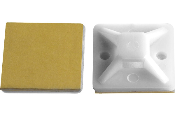 Самоклеющаяся площадка под хомут-стяжку Зубр ПХС белая, 25 x 25 мм, 100 шт, нейлоновая, 30915-25