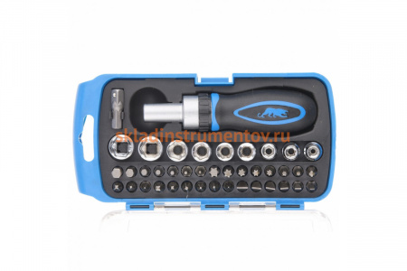 Реверсивная отвертка БАРС с набором бит и торцевых головок, 41 шт. 13358