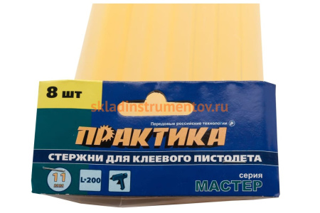 Клей желтый, прозрачный (8 шт; 11х200 мм) для клеевого пистолета ПРАКТИКА 641-640