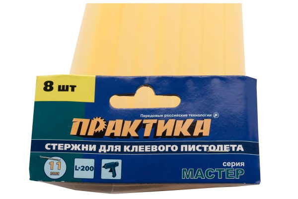 Клей желтый, прозрачный (8 шт; 11х200 мм) для клеевого пистолета ПРАКТИКА 641-640 Клей желтый, прозрачный (8 шт; 11х200 мм) для клеевого пистолета ПРАКТИКА 641-640