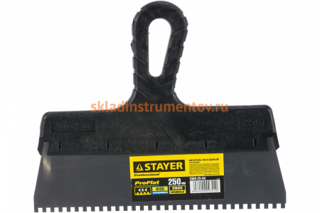 Нержавеющий зубчатый шпатель STAYER 250мм, зуб 4х4мм 1009-25-04