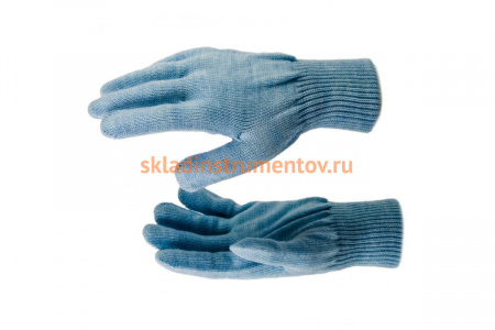 Трикотажные перчатки СИБРТЕХ, акрил, голубые, двойная манжета, 68676