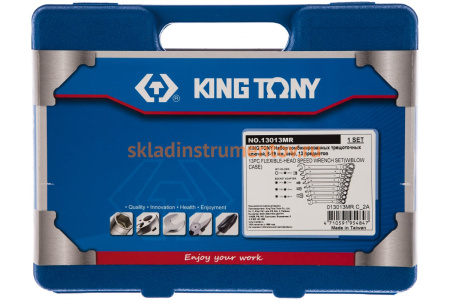 Набор комбинированных трещоточных ключей (8-19 мм, кейс, 13 предметов) KING TONY 13013MR