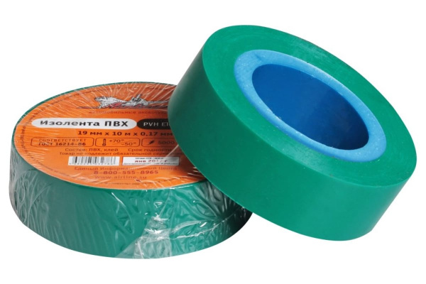 Изолента ПВХ Airline зеленая, 19 мм х 10 м AIT-P-15
