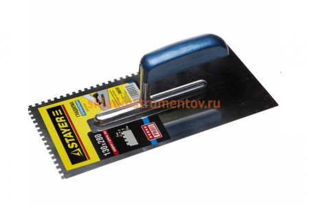 Гладилка Stayer Profi штукатурная, 130x280 мм, 10x10 мм, зубчатая, нержавеющая сталь 0802-10