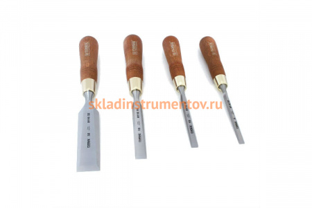 Набор из 4 плоских стамесок с ручкой NAREX WOOD LINE PLUS 8, 10, 16, 32 мм 863202