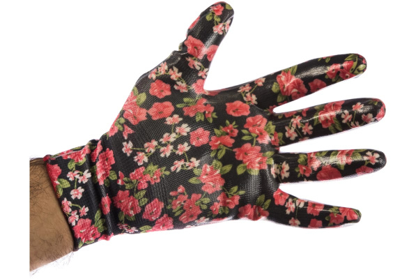 Садовые перчатки с прозрачным нитриловым покрытием Grinda черные, р. S-M 11297-S