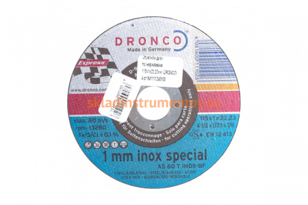 Диск отрезной по нержавейке Superior AS60T INOX (115x1x22.23 мм) DRONCO 1111240100