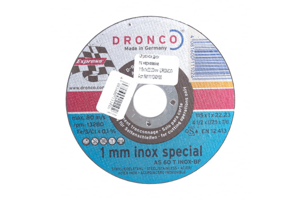 Диск отрезной по нержавейке Superior AS60T INOX (115x1x22.23 мм) DRONCO 1111240100