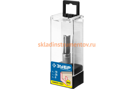 Фреза пазовая прямая с верхним подшипником по ламинату ПРОФЕССИОНАЛ (19х26х70 мм; хвостовик 8 мм) Зубр 28781-19-26