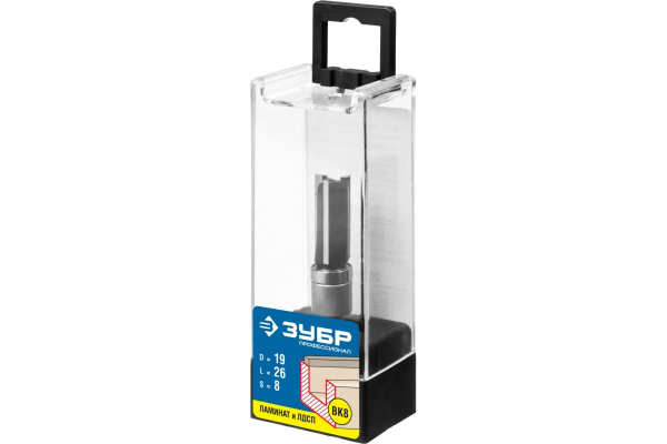 Фреза пазовая прямая с верхним подшипником по ламинату ПРОФЕССИОНАЛ (19х26х70 мм; хвостовик 8 мм) Зубр 28781-19-26