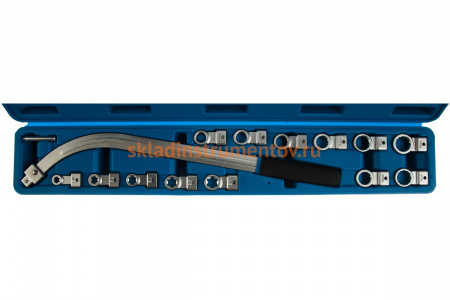 Накидной удлиненный изогнутый ключ в наборе со сменными насадками 15 предметов ROCKFORCE RF-40131515