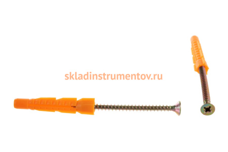 Универсальный дюбель Зубр полипропиленовый, без бортика с оцинкованным шурупом, в п/э пакете тип 6, 8x52мм, 6шт 4-301196-08-052