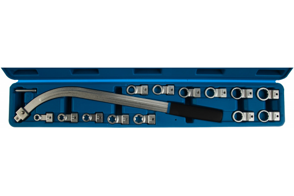 Накидной удлиненный изогнутый ключ в наборе со сменными насадками 15 предметов ROCKFORCE RF-40131515