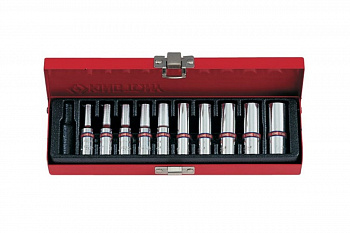 Набор глубоких торцевых головок (1/4", шестигранные, 5/32"-1/2", 10 предметов) KING TONY 2510SR