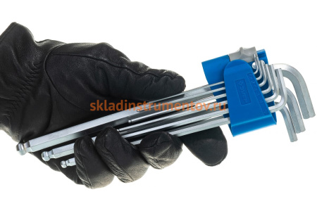 Набор имбусовых ключей, длинные с шариком, Cr-Mo, сатинированное покрытие, эргономичный держатель, HEX 1.5-10мм, 9шт Зубр ЭКСПЕРТ 27466-H9