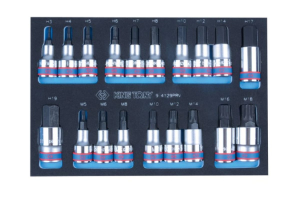 Набор торцевых насадок HEX и SPLINE (ложемент, 19 предметов) KING TONY 9-4129PRV