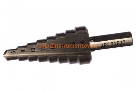 Сверло ступенчатое (6-20 мм; 8 ступеней; шаг 2 мм; ход 4.5 мм) по металлу Энкор 21620