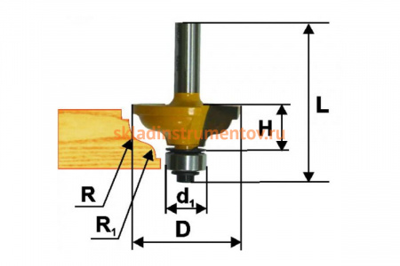 Фреза кромочная калевочная (41.3х19 мм; R 4.8 мм; R1 6.35 мм; хвостовик 8 мм) по дереву Энкор 9267
