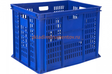 Ящик Тара.ру п/э 600х400х410 перфорированные стенки, сплошное дно, синий 06851