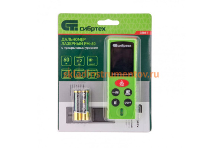 Лазерный дальномер с пузырьковым уровнем Сибртех PM-60 38011